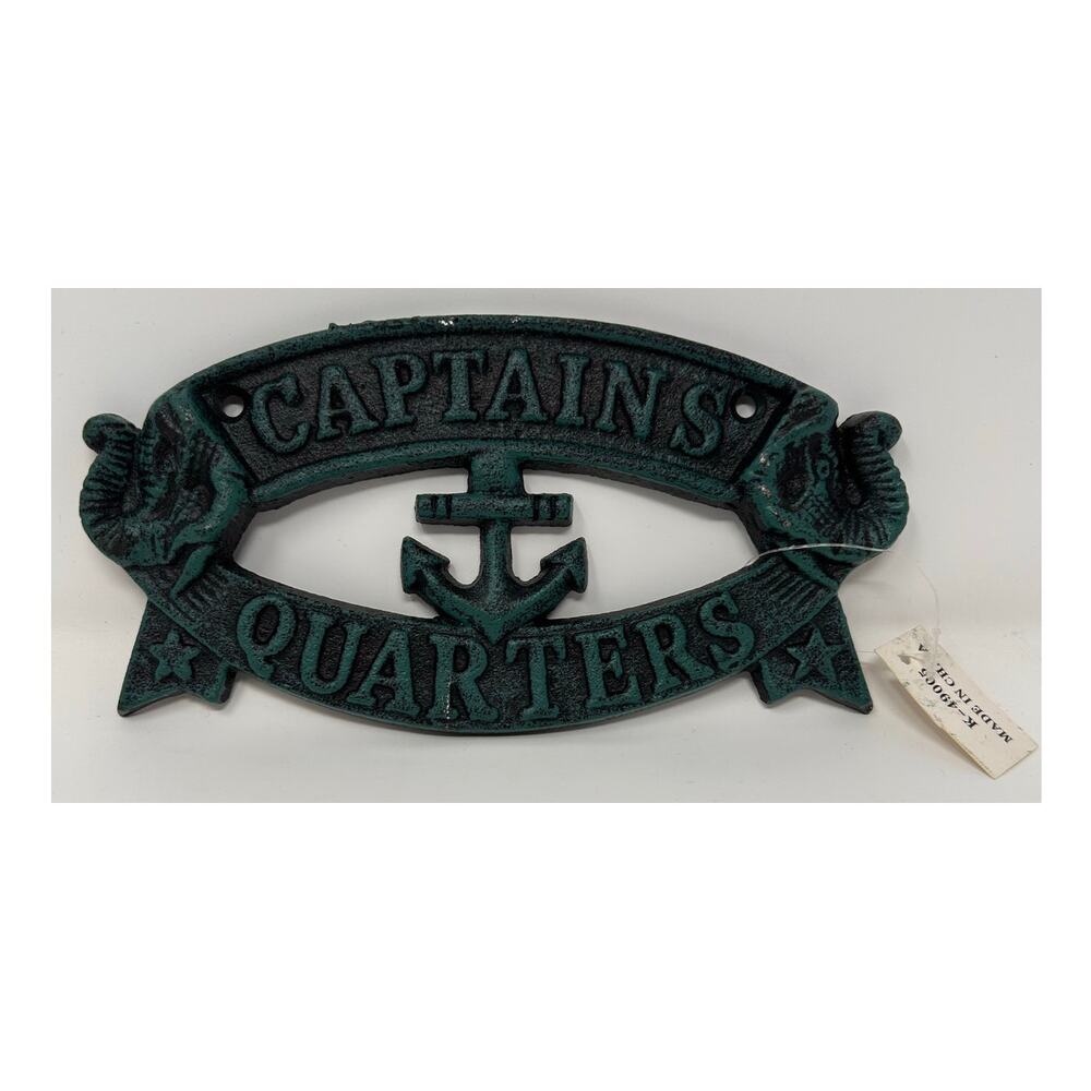 Captains Quarters Green Metal Sign‎ Anchor Elephant Heads